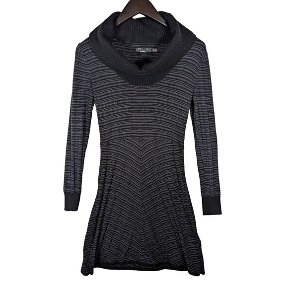 PRANA Cowl Neck Monica Sweater Dress Womens Small Gray Black Wool Empire Waist - Picture 1 of 6